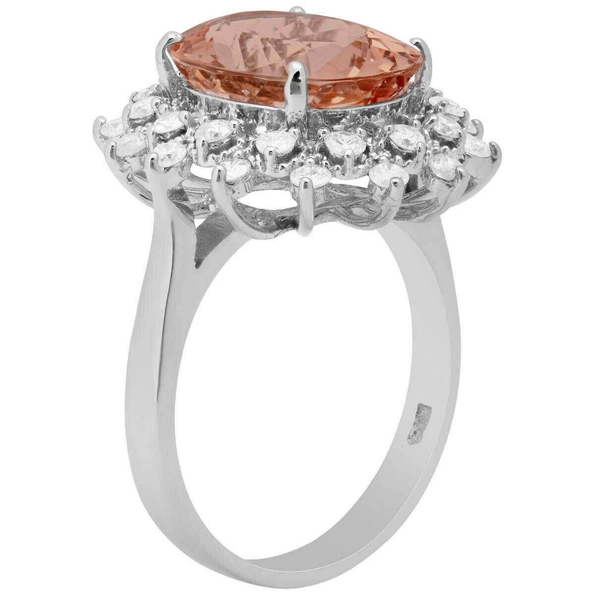 Mixed Cut 5.20 Carat Natural Morganite and Diamond 14k Solid White Gold Ring For Sale