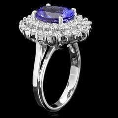 5.20 Carats Natural Tanzanite and Diamond 14K Solid White Gold Ring