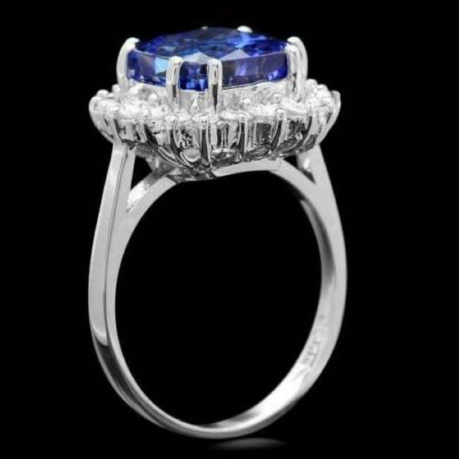 Mixed Cut 5.20 Carats Natural Tanzanite and Diamond 14K Solid White Gold Ring For Sale