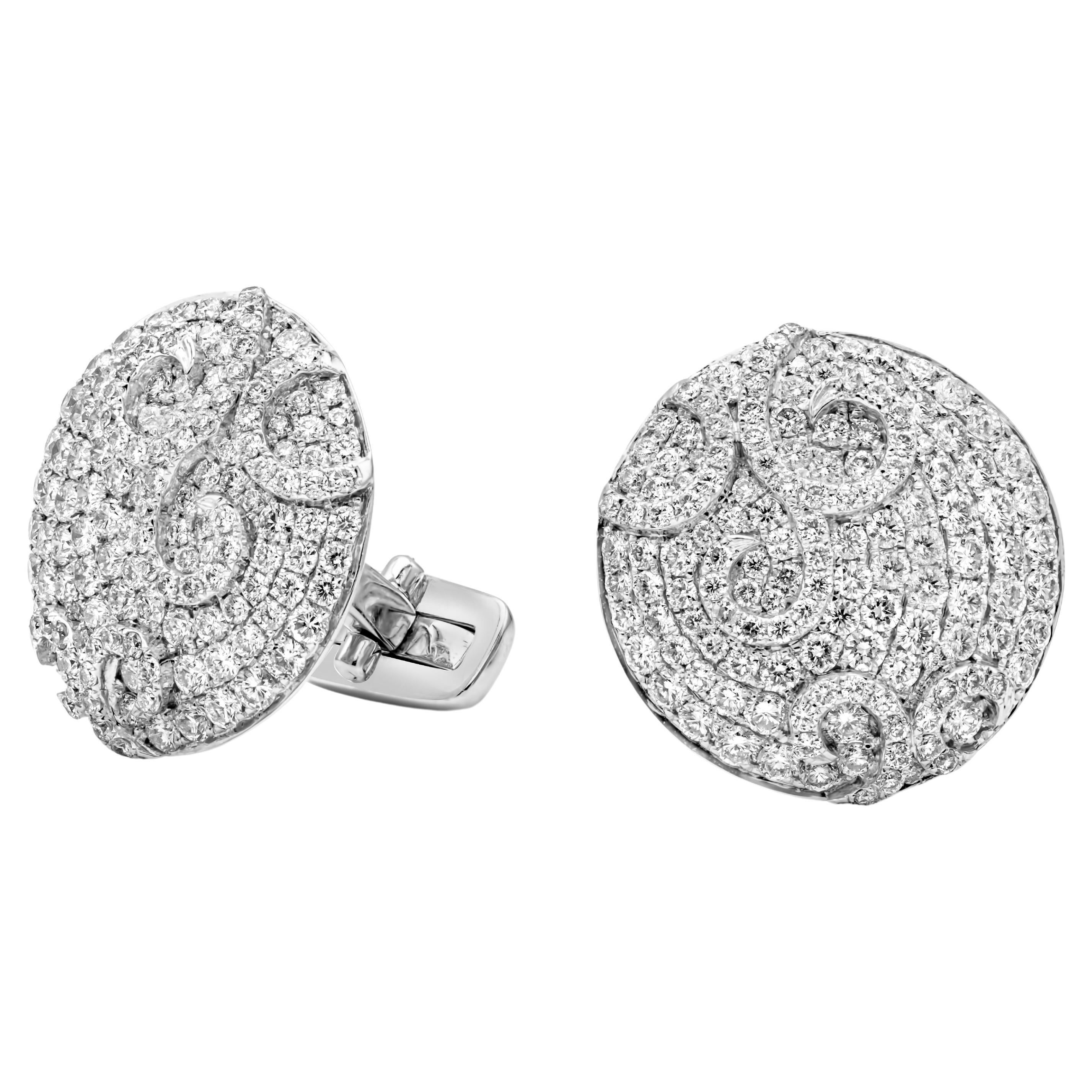 Boutons de manchette en or blanc 18 carats avec diamants ronds brillants de 5,20 carats au total