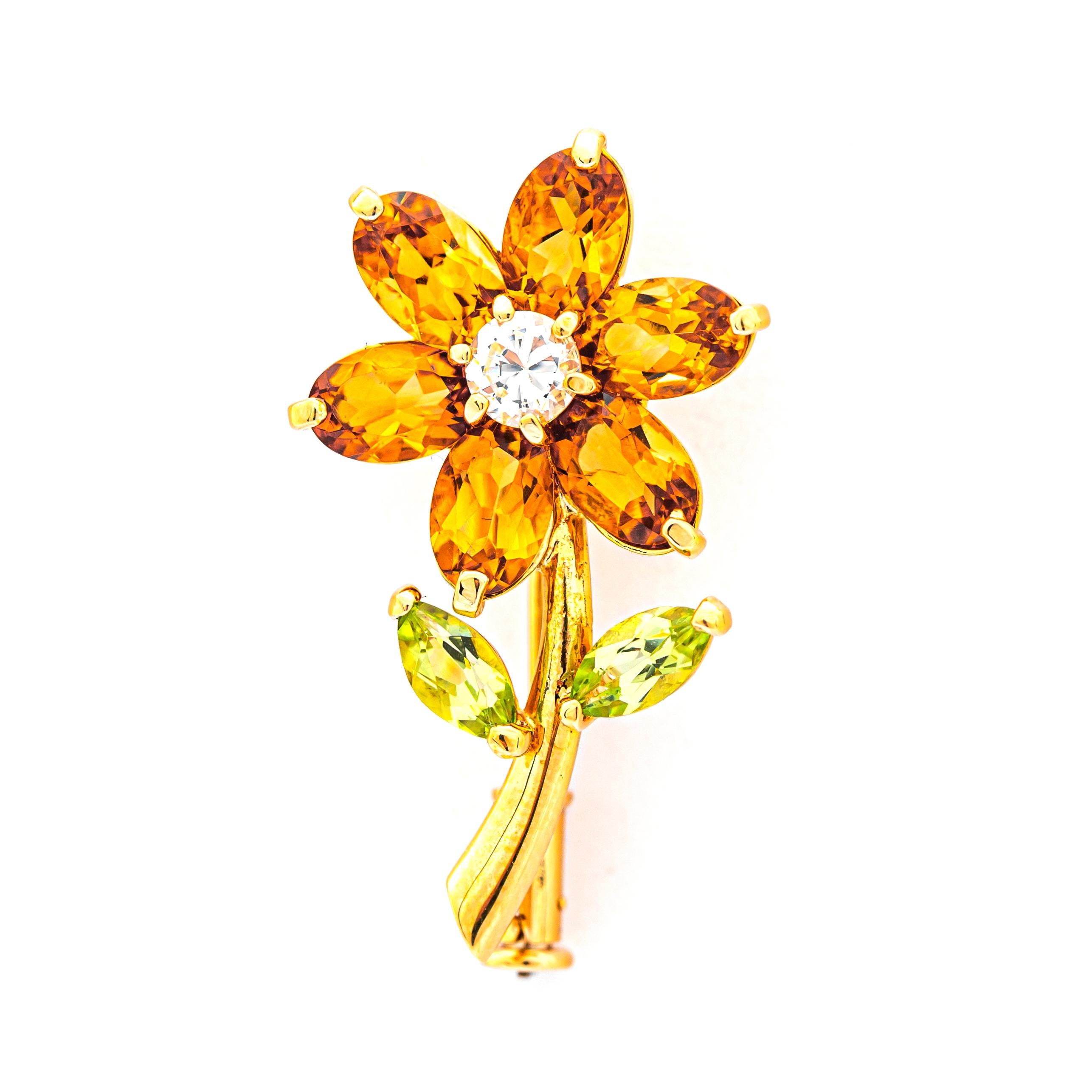 This lot is offered without any reserve price, starting bid $1, highest bid wins.

18k Yellow Gold Brooch set with 5.20 ct Citrine, Peridot, and Cubic Zircon.

Color Grading: Yellow, Green, White
Clarity Grading: Transparent
Total Carat Weight: