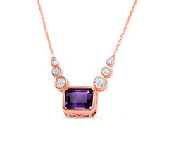 5.20 Ctw Amethyst Drop Necklace 925 Sterling Silver Rose Gold Plated Necklace