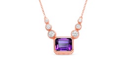5.20 Ctw Amethyst Drop Necklace 925 Sterling Silver Rose Gold Plated Necklace   