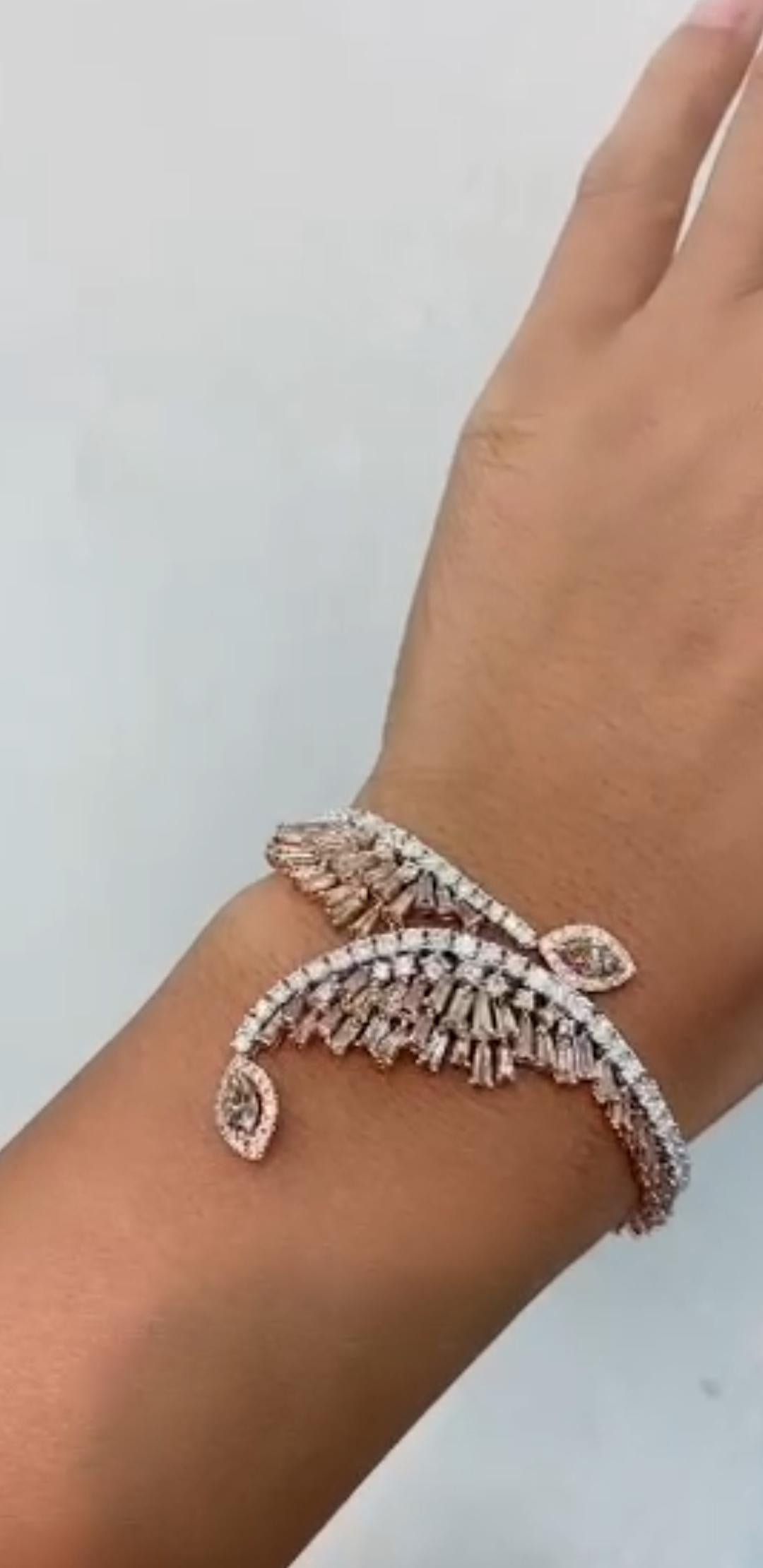 The Following Item we are offering is this Beautiful Rare Important 18KT Gold Large Glittering Fancy Deco Style Diamond Bracelet. Bracelet is comprised of approx 12CTS of Magnificent Rare Gorgeous Fancy Glittering Cognac and White Diamonds!!! The