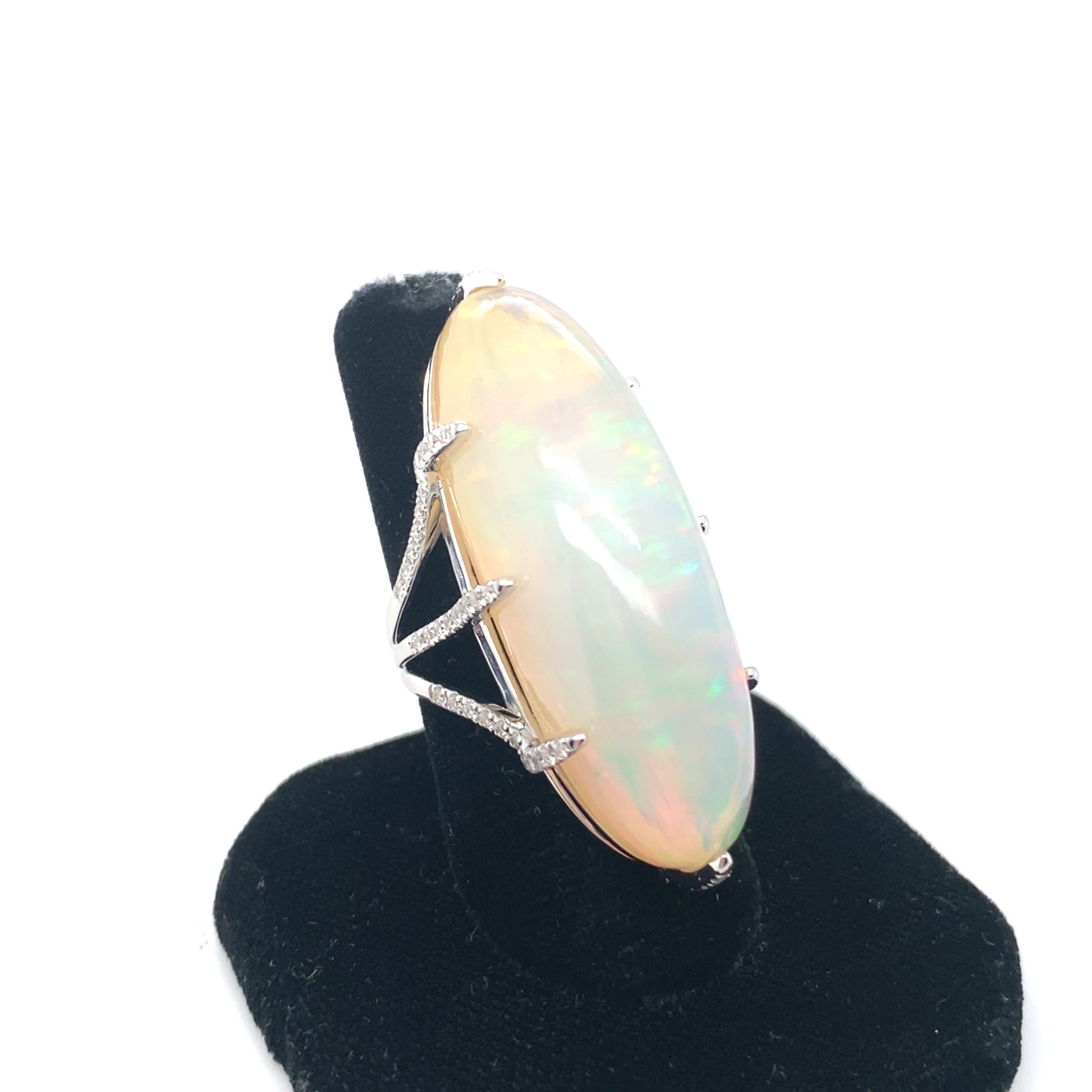 Artisan 52.05 Carat Marquise Cut Opal Diamond White Gold Cocktail Ring For Sale