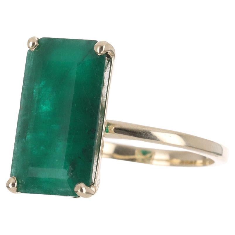 3.40ct 14K Dark Green Emerald Solitaire Gold Off Set Engagement Ring
