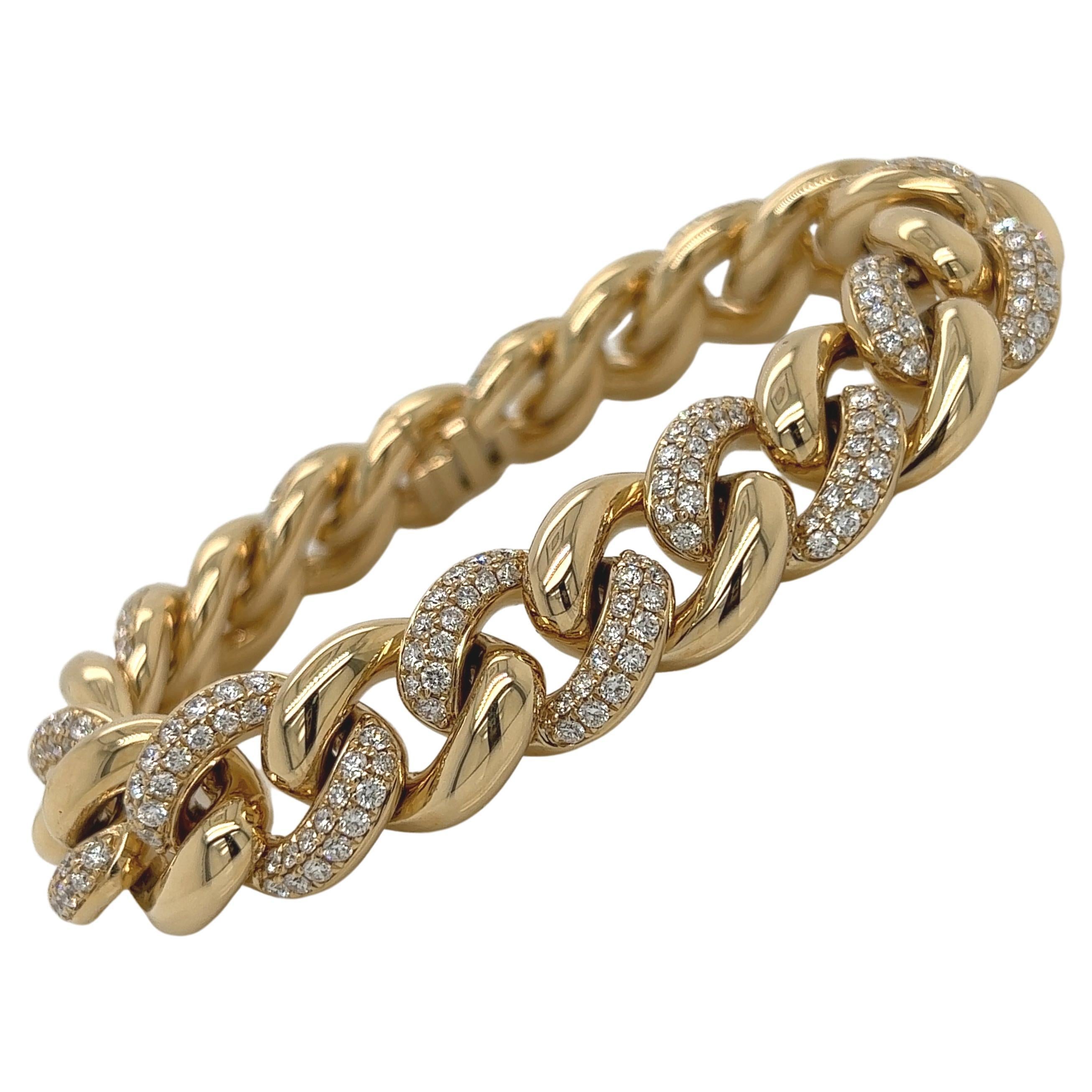 5.21 Carat 14K Yellow Gold Iced Out Cuban Link Diamond Bracelet, 41.9g For Sale