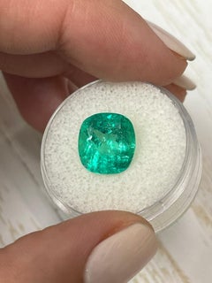 5.21 Carat Certified Green Colombian Emerald - 11x10.5 Cushion Cut Chivor Gem
