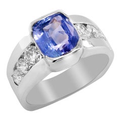 5.21 Carat Cushion Cut No Heat Ceylon Blue Sapphire Diamond 14 Karat Gold Ring