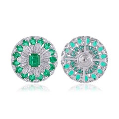 5.21 Carat Emerald Diamond 14 Karat Gold Flower Stud Earrings