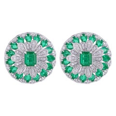 5.21 Carat Emerald Diamond 14 Karat Gold Flower Stud Earrings