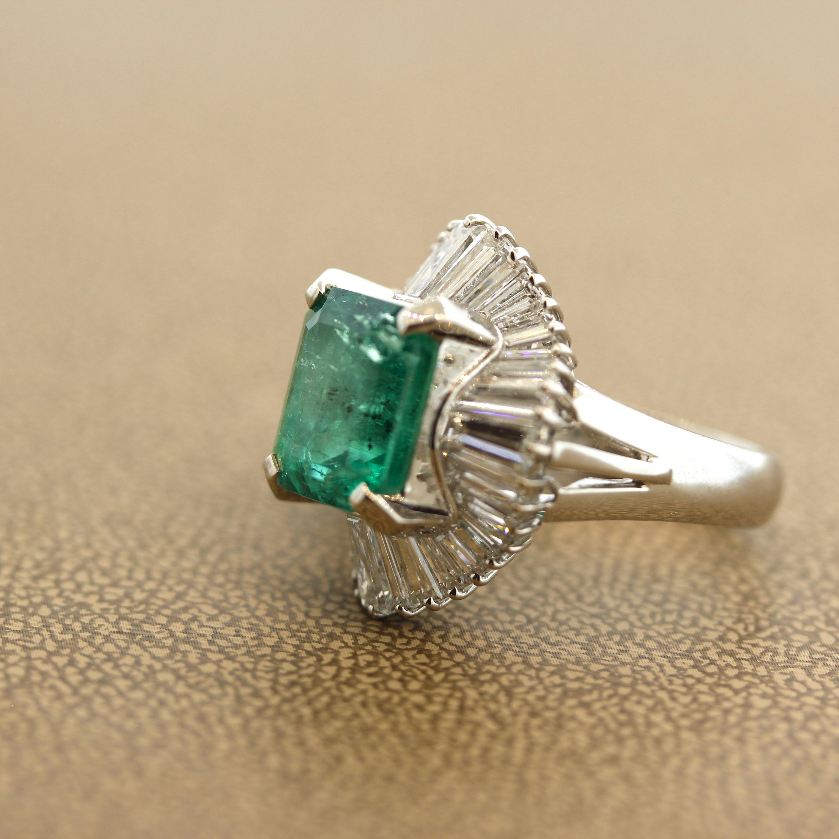 Emerald Cut 5.21 Carat Emerald Diamond Platinum Ring For Sale