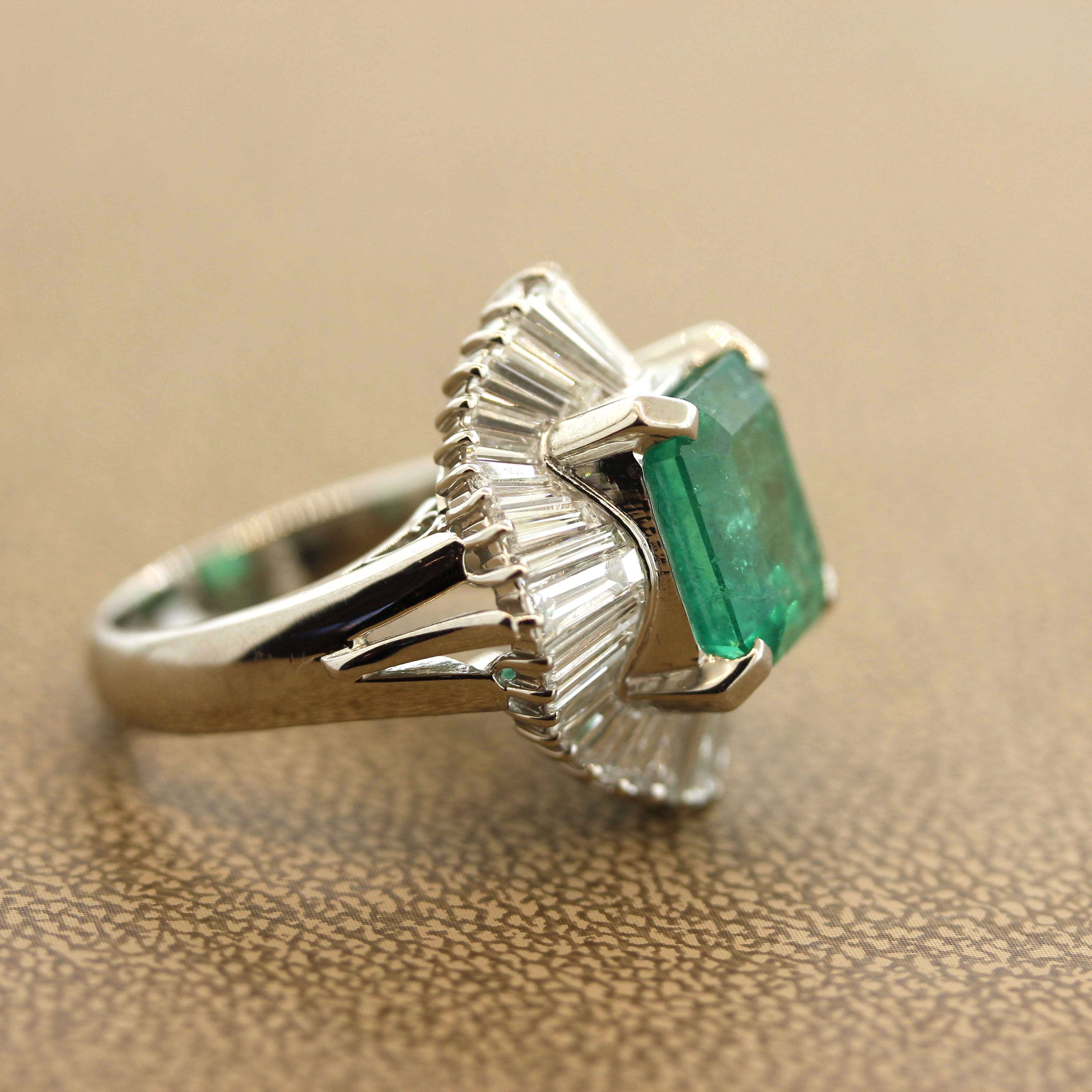5.21 Carat Emerald Diamond Platinum Ring In New Condition For Sale In Beverly Hills, CA