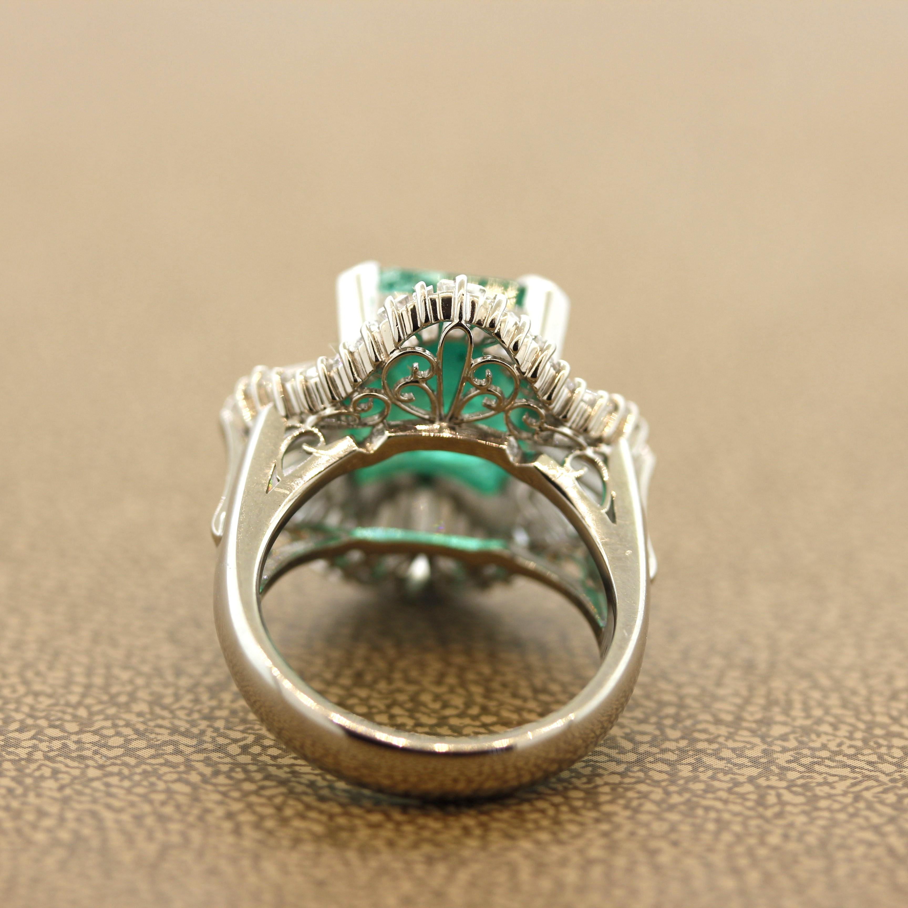 Women's 5.21 Carat Emerald Diamond Platinum Ring For Sale