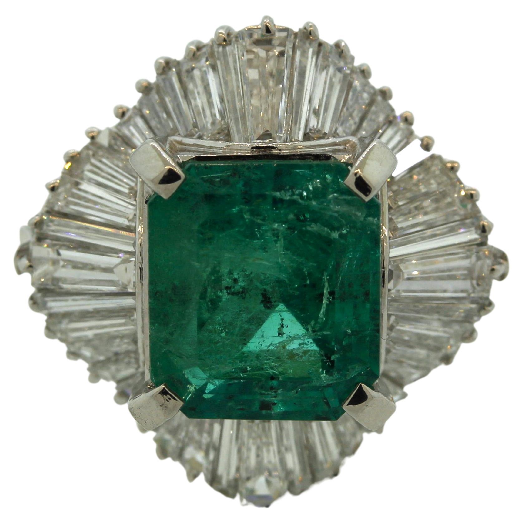 5.21 Carat Emerald Diamond Platinum Ring For Sale