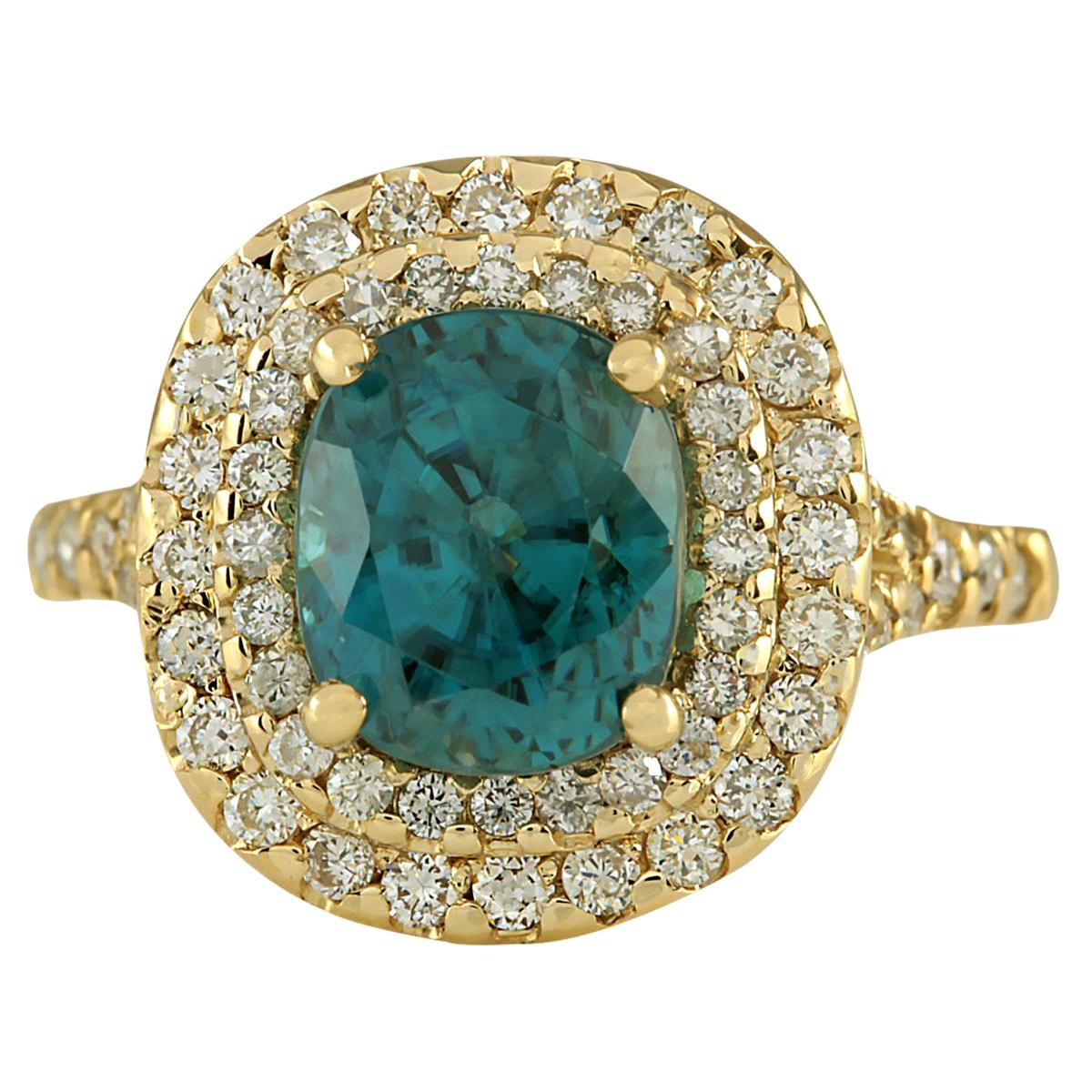 Natural Zircon Diamond Ring In 14 Karat Yellow Gold  For Sale