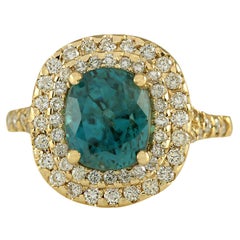 Bague en or jaune 14 carats avec zircon naturel et diamant 