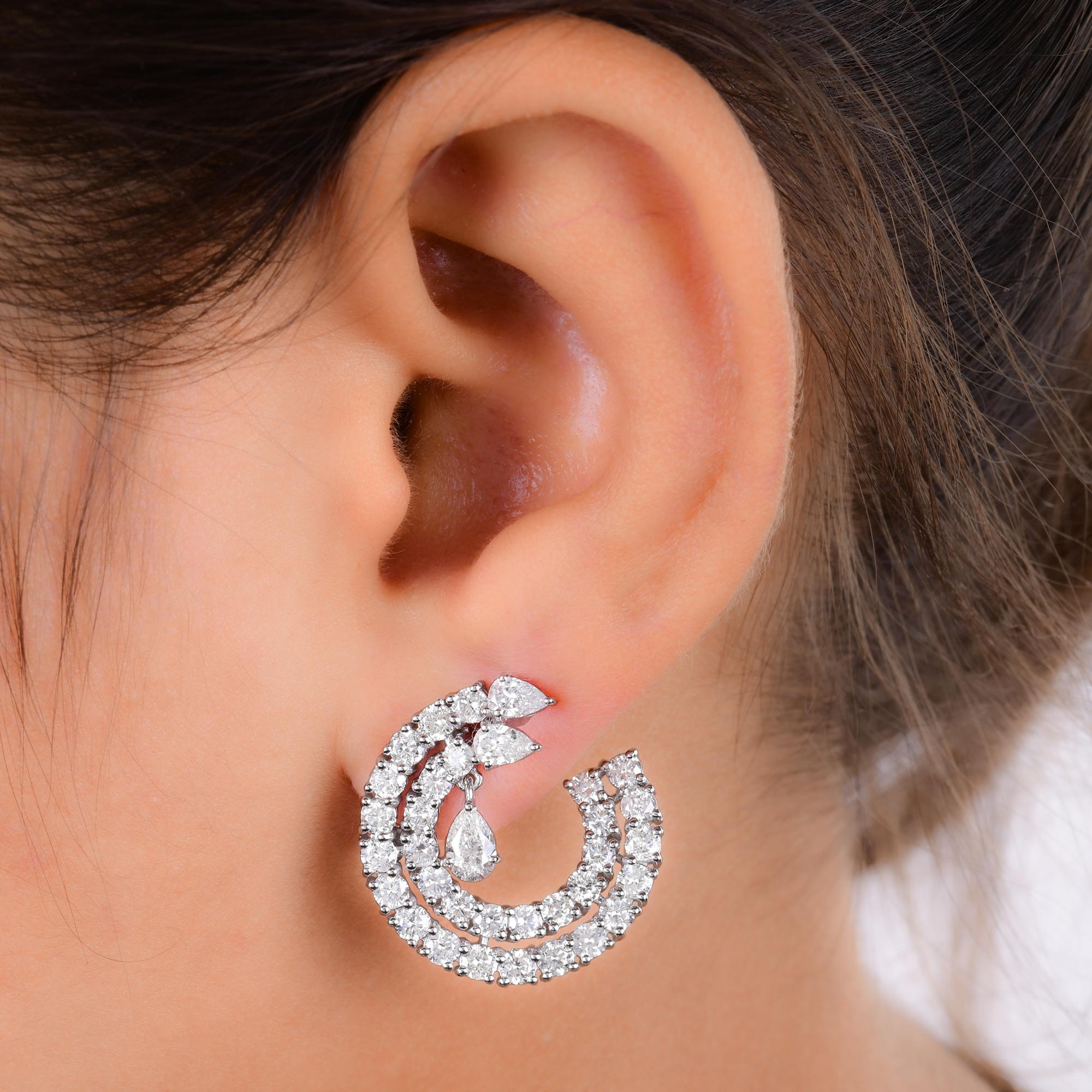 Modern 5.21 Carat Pear & Round Diamond Earrings 18 Karat White Gold Handmade Jewelry For Sale