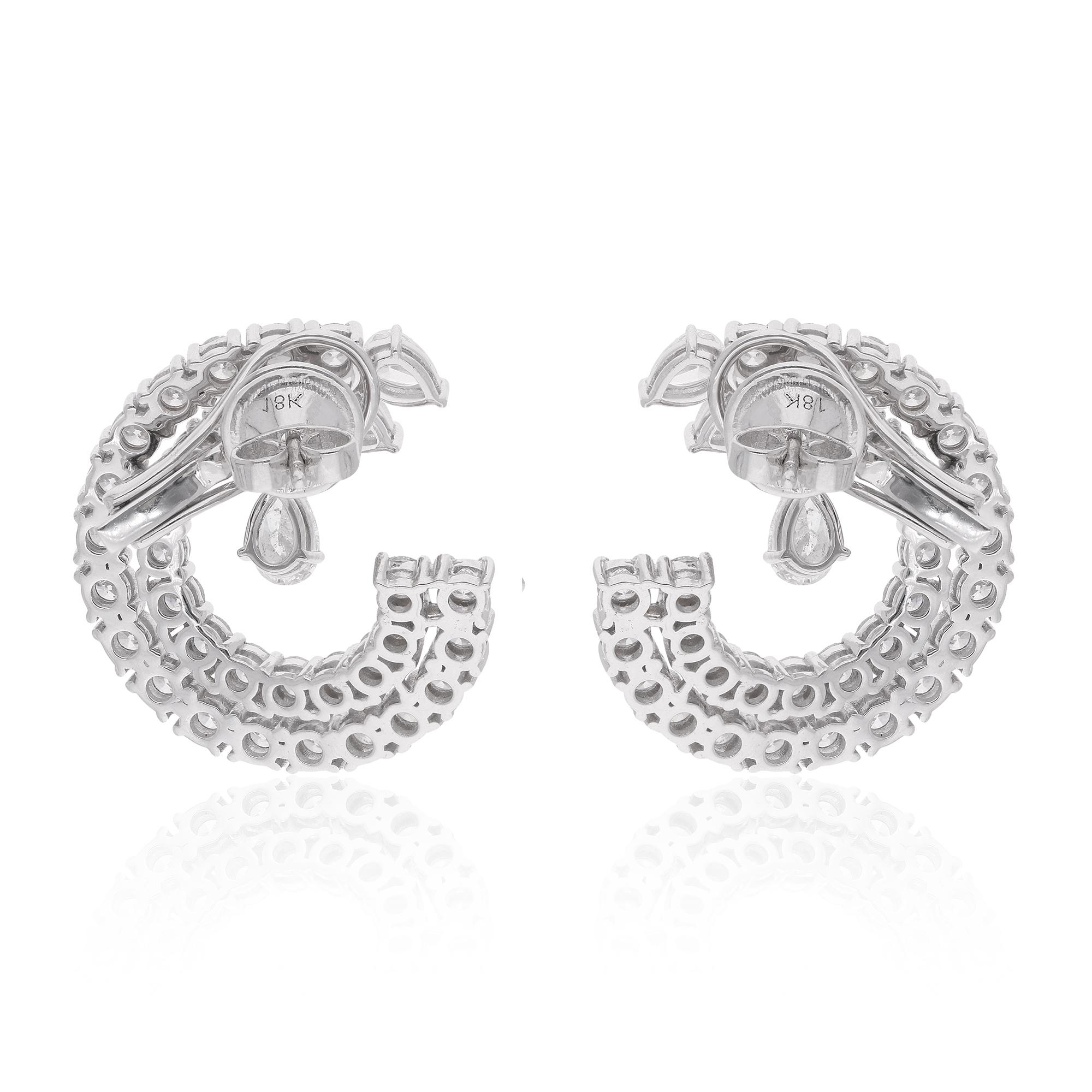 Pear Cut 5.21 Carat Pear & Round Diamond Earrings 18 Karat White Gold Handmade Jewelry For Sale
