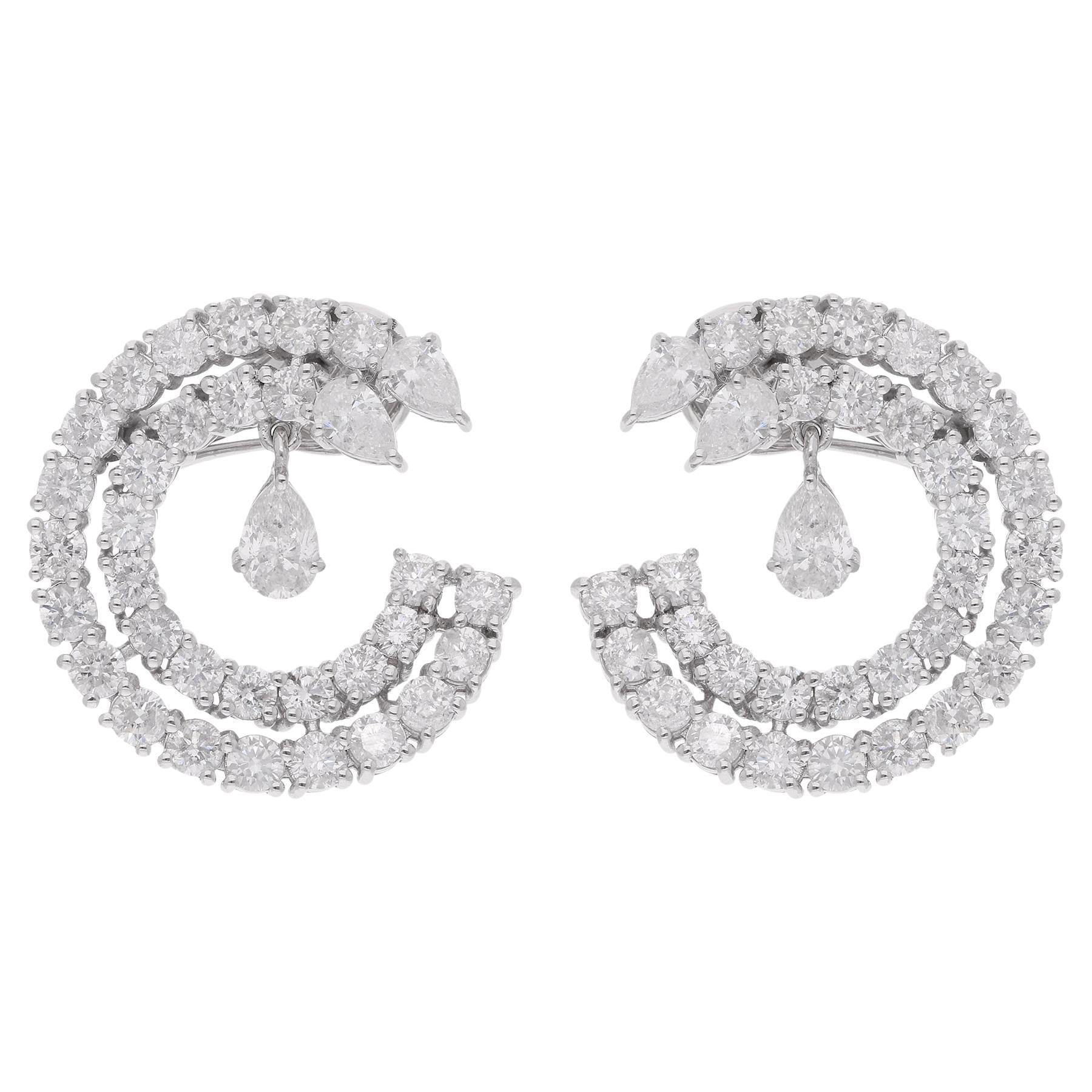 5.21 Carat Pear & Round Diamond Earrings 18 Karat White Gold Handmade Jewelry