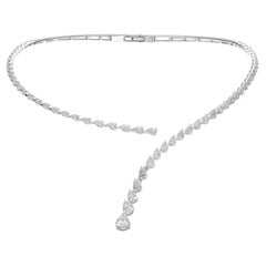5.21 Carat Pear Shape Natural Diamond Lariat Collar Necklace in 18K White Gold