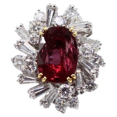 Vintage 5.21 Carat Thai Heat Ruby Ring with 4.55 Carats of Diamonds