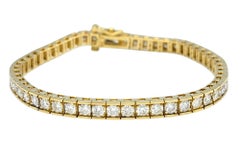Bracelet tennis en or jaune 14 carats serti de diamants ronds de 5,21 carats au total