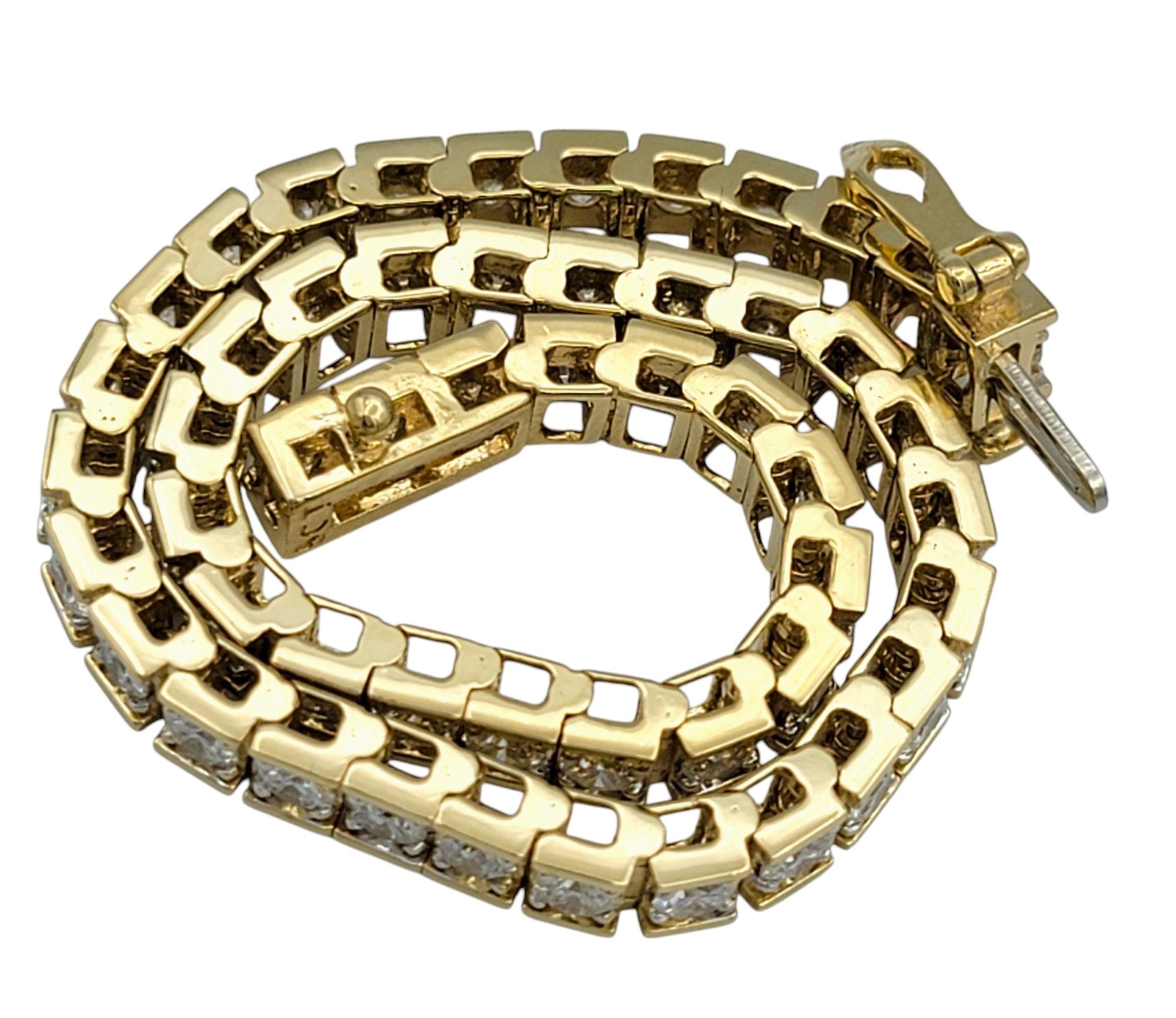 5.21 Carat Total Channel Set Round Diamond Tennis Bracelet 14 Karat Yellow Gold For Sale 1