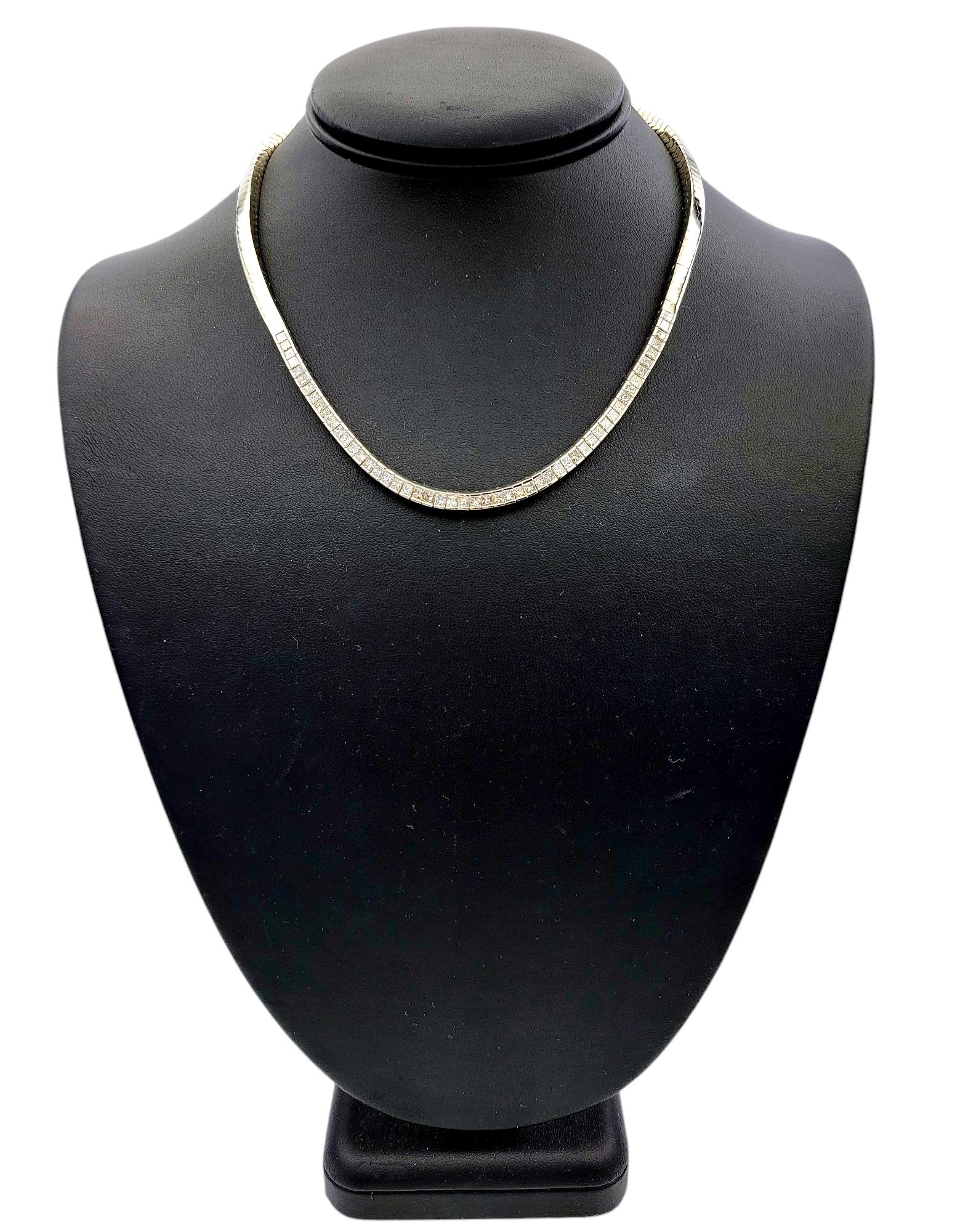 Collana a catena con diamanti taglio principessa da 5,21 carati totali in oro bianco 18 carati in vendita 4