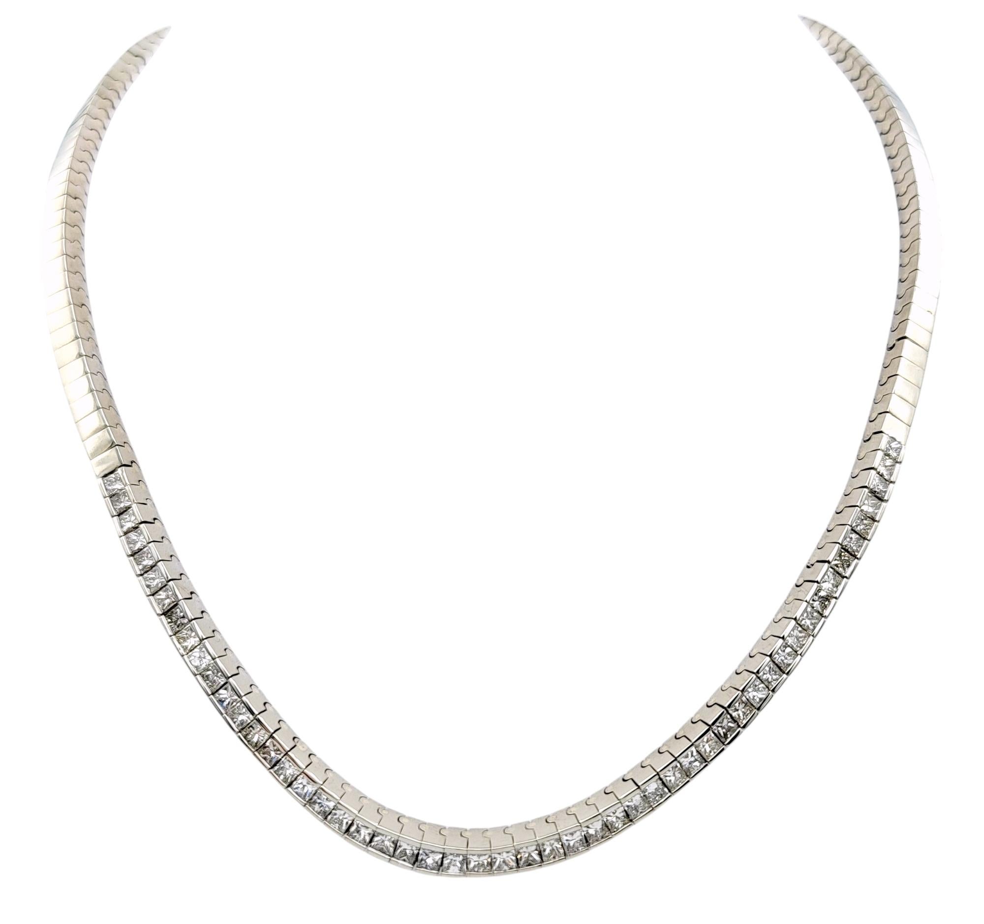 Collana a catena con diamanti taglio principessa da 5,21 carati totali in oro bianco 18 carati in vendita 3