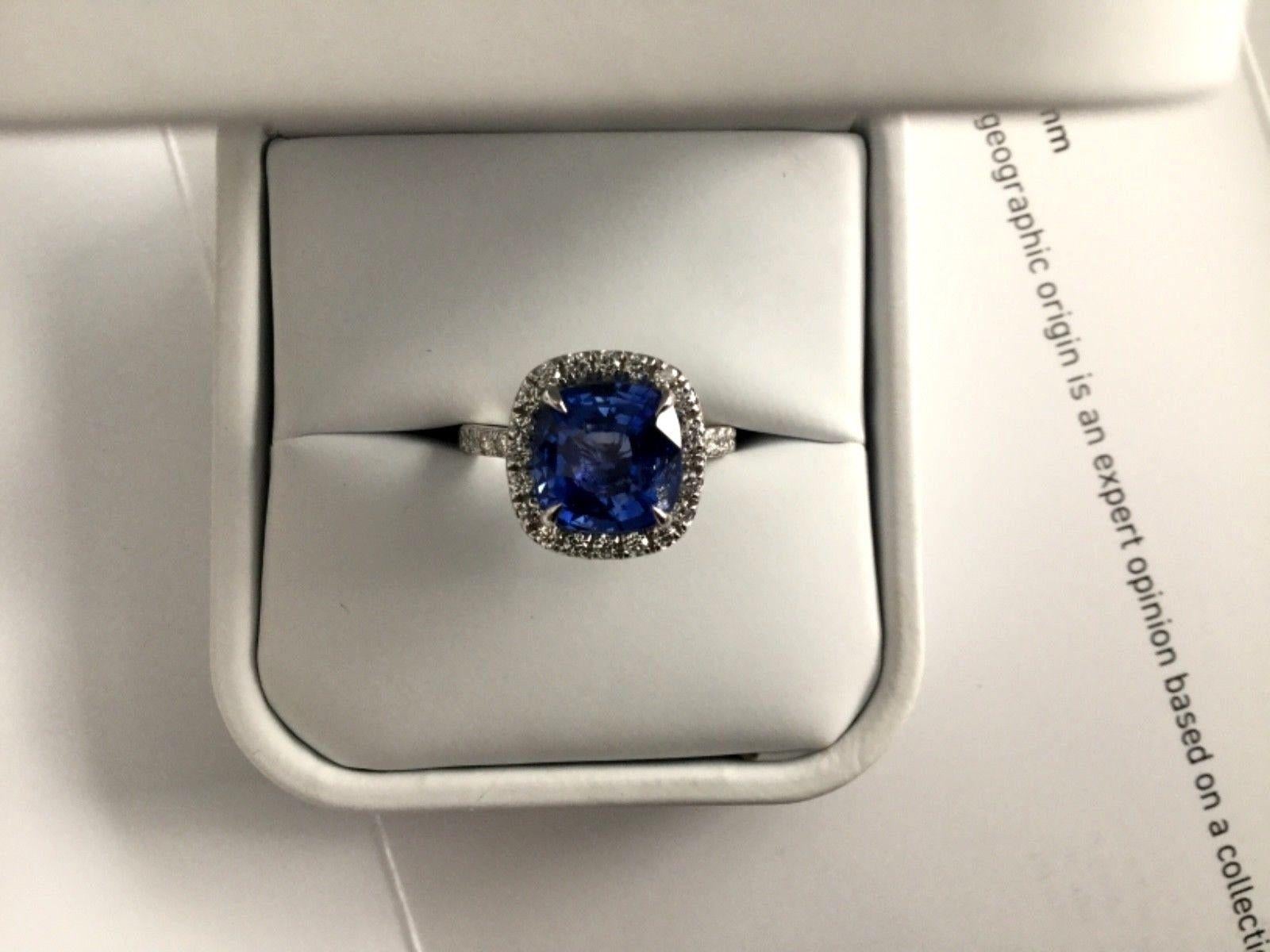 5.21 Carat Unheated Natural Blue Sapphire and Diamond Ring GIA Certified 5