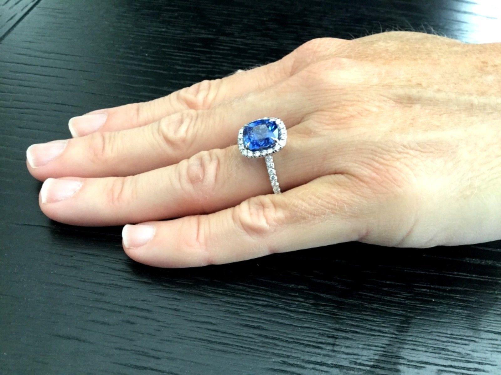 5.21 Carat Unheated Natural Blue Sapphire and Diamond Ring GIA Certified 1