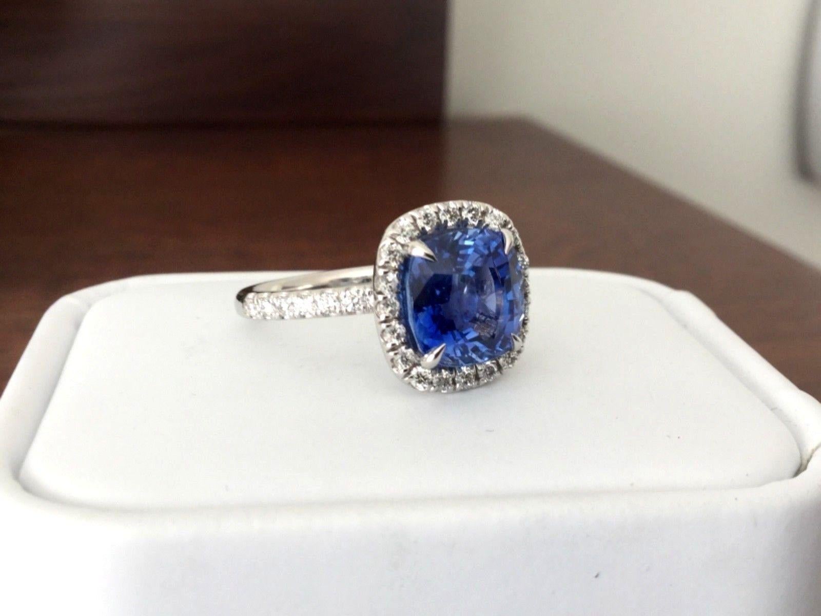 5.21 Carat Unheated Natural Blue Sapphire and Diamond Ring GIA Certified 2