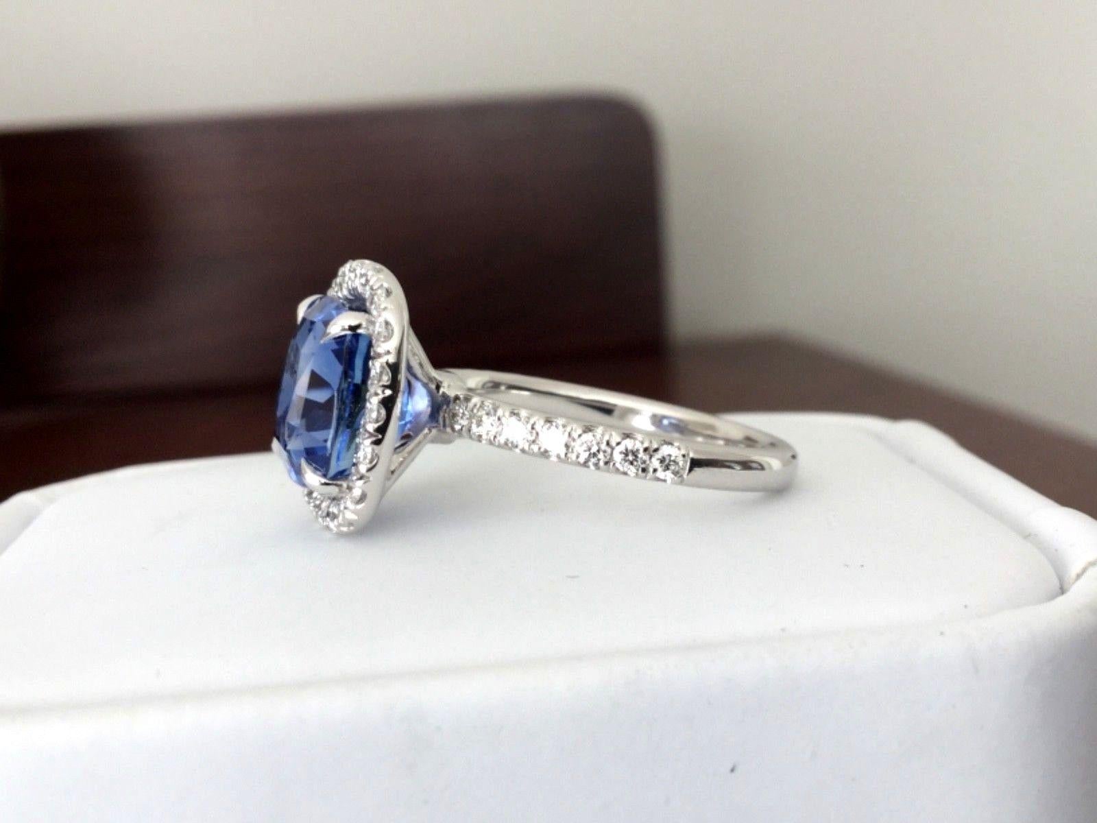 5.21 Carat Unheated Natural Blue Sapphire and Diamond Ring GIA Certified 3
