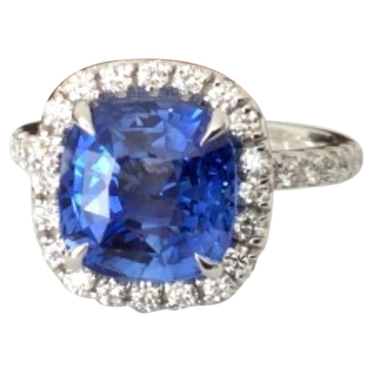 5.21 Carat Unheated Natural Blue Sapphire and Diamond Ring GIA Certified