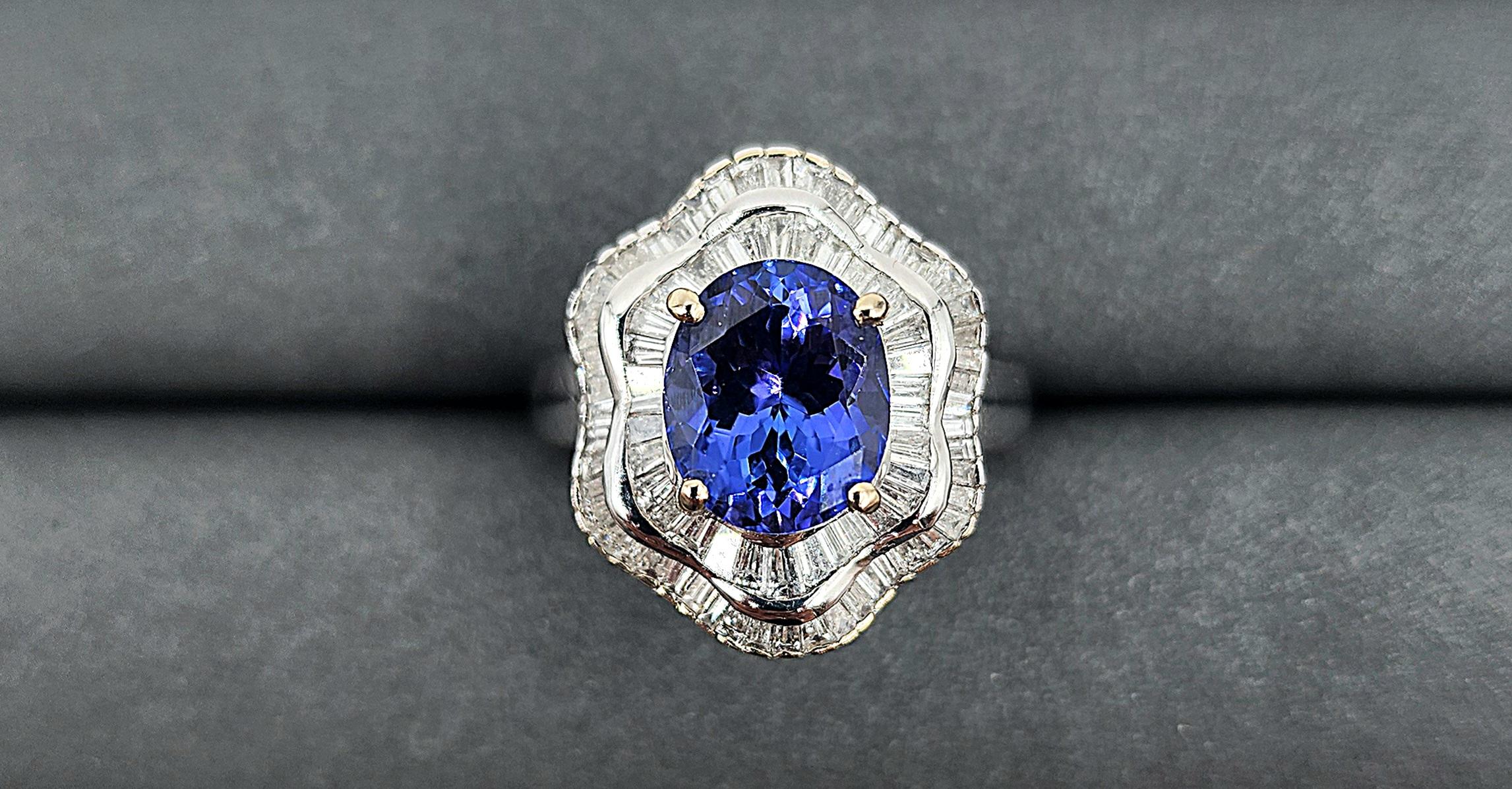 5.21 Karat Tansanit & Diamantring für Damen oder Herren im Angebot