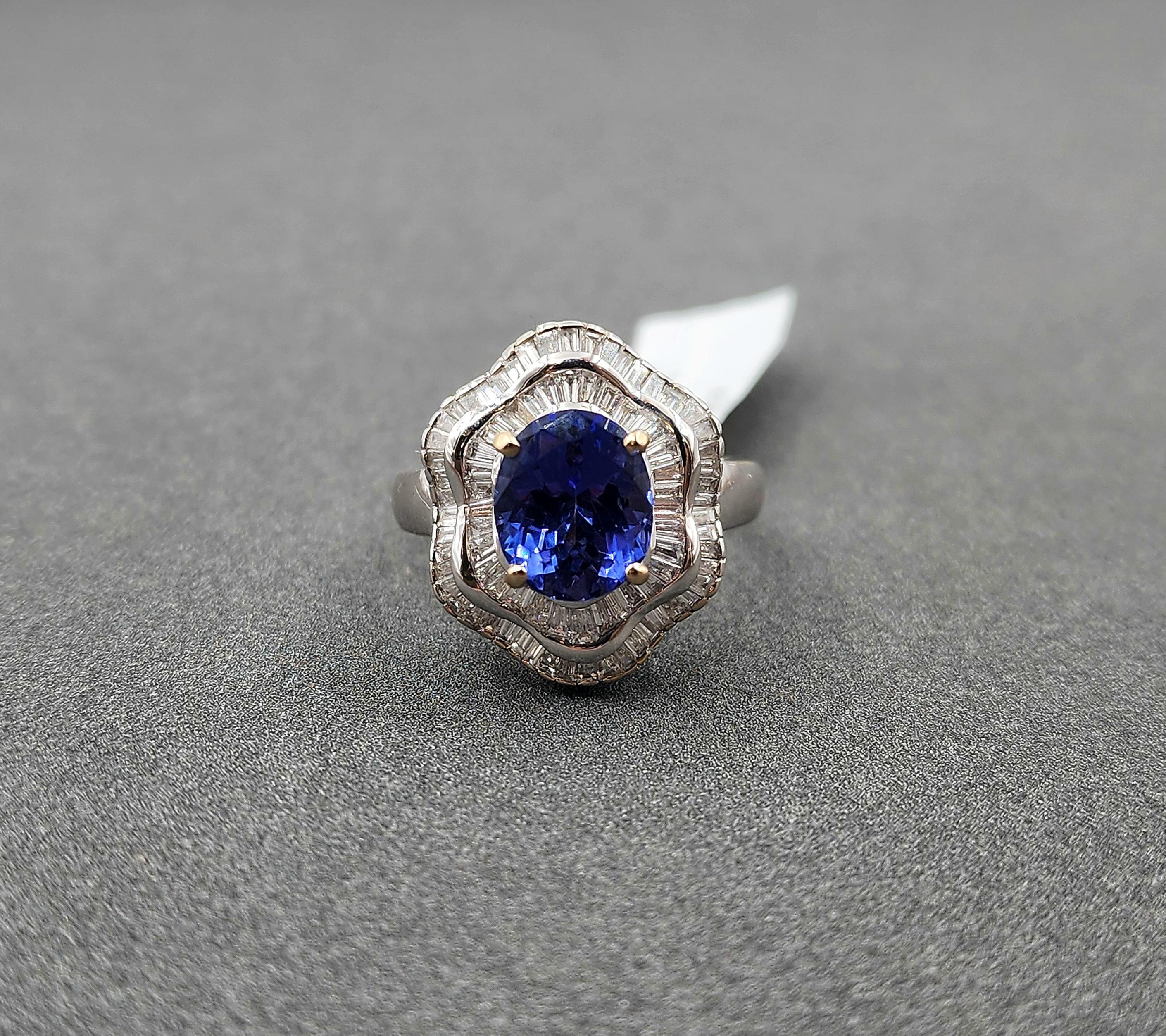 5.21 Karat Tansanit & Diamantring im Angebot 4