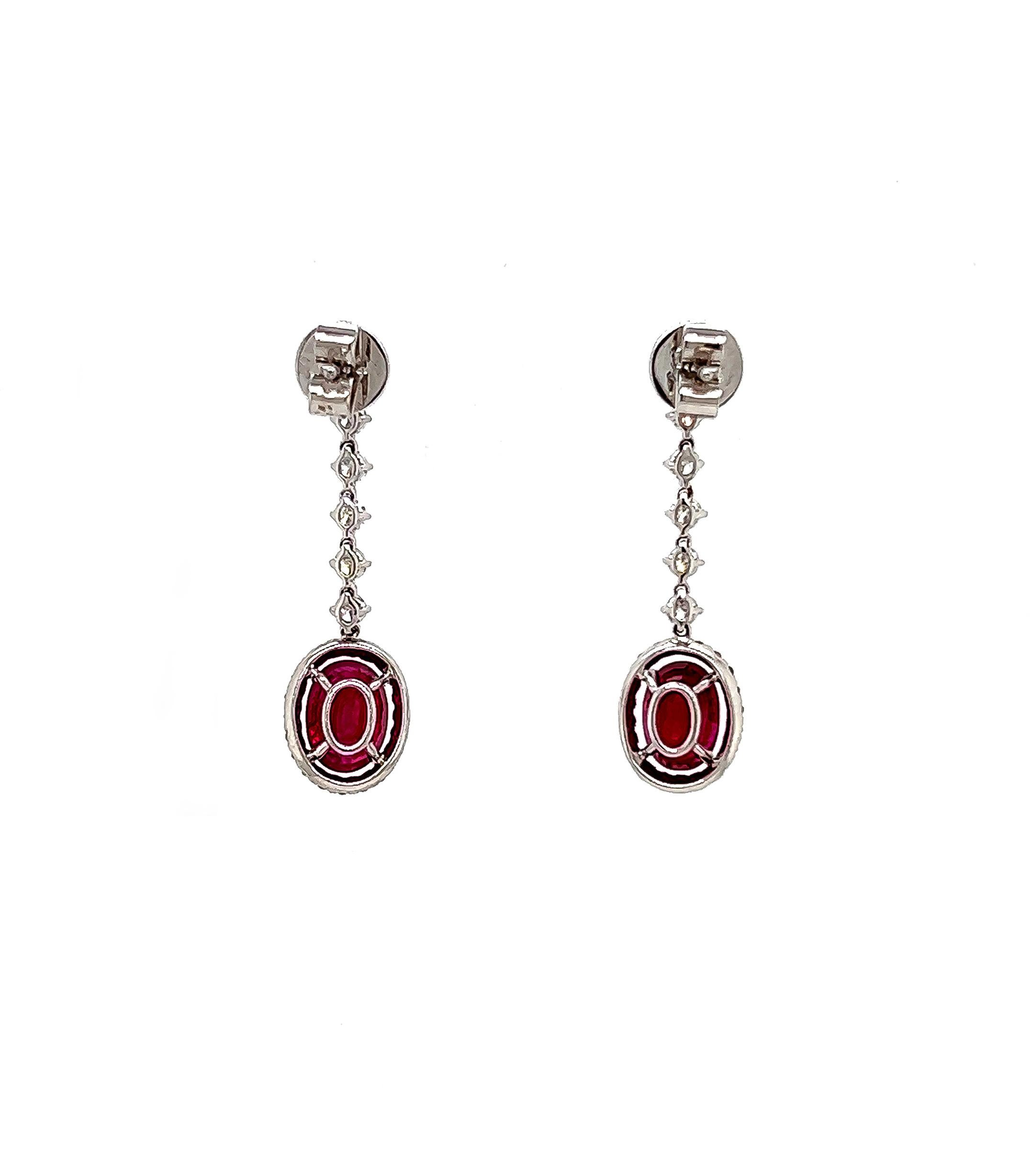 5.21 Total Carat Ruby and Diamond Drop Earrings in 18K White Gold In New Condition For Sale In New York, NY