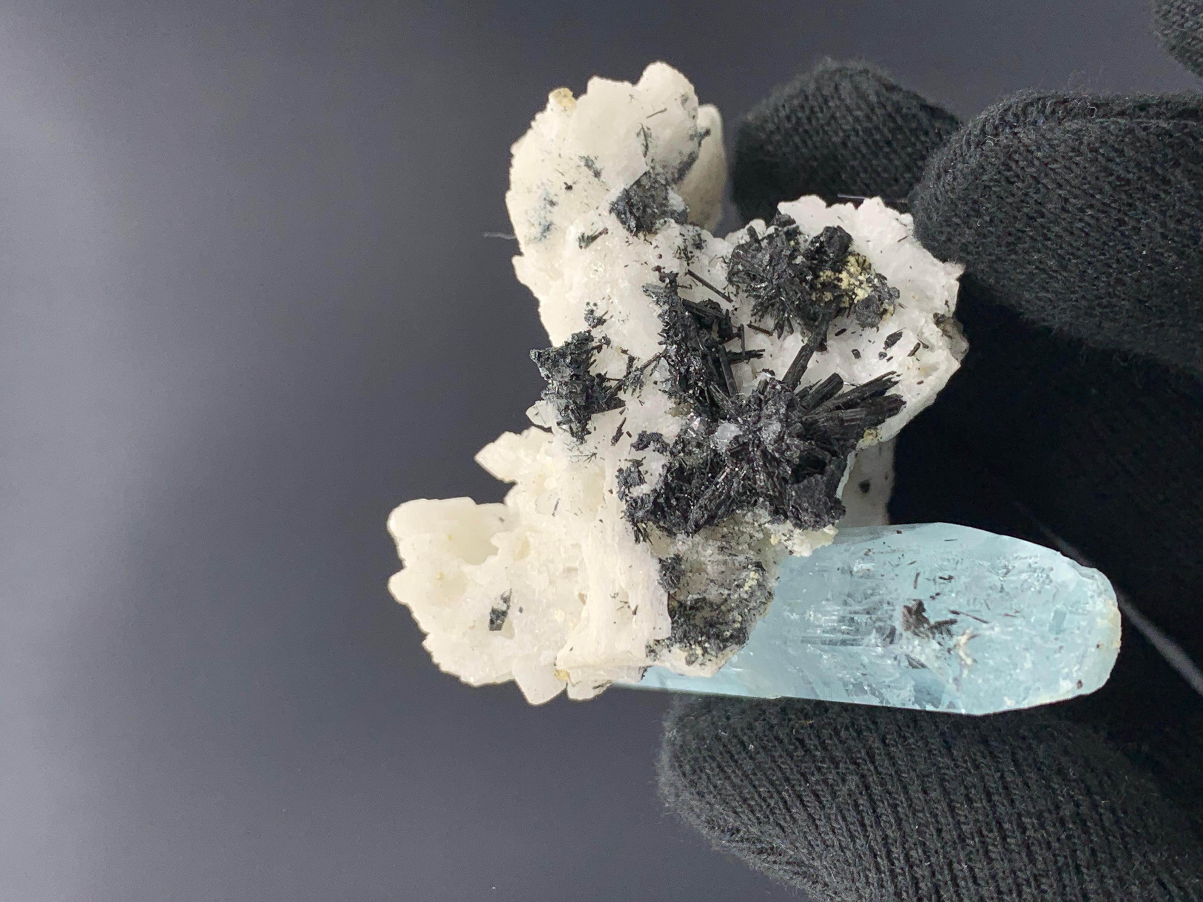 Rock Crystal 52.14 Gram Beautiful Aquamarine Specimen With Schorl Spray From Skardu, Pakistan For Sale