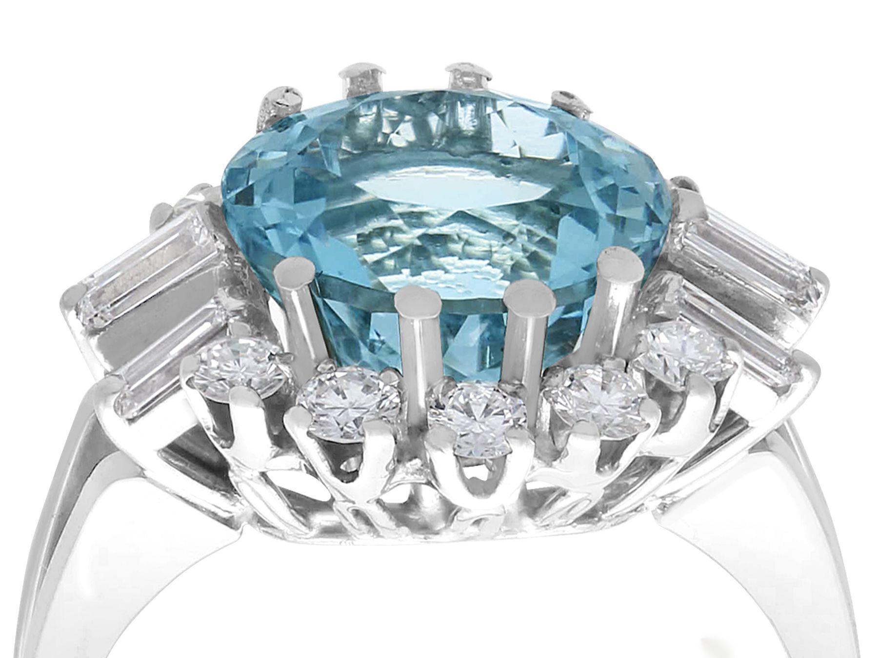 A stunning, fine and impressive vintage 5.22 carat aquamarine and 1.10 carat diamond, 18 karat white gold dress ring; part of our diverse antique jewelry and estate jewelry collections.

This stunning, fine and impressive vintage aquamarine and