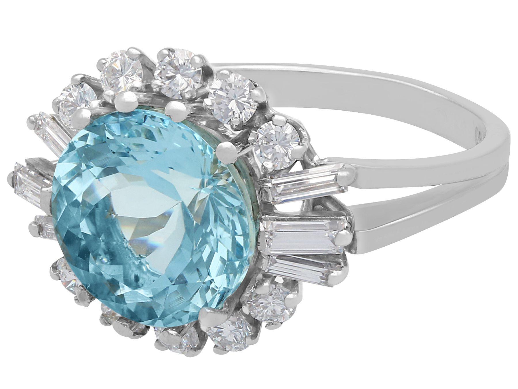 Round Cut 5.22 Carat Aquamarine and 1.10 Carat Diamond White Gold Cocktail Ring For Sale