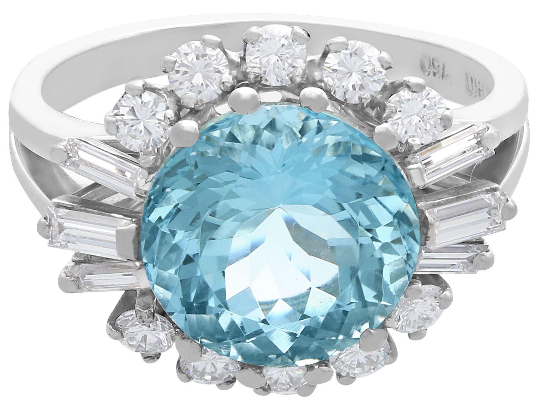 5.22 Carat Aquamarine and 1.10 Carat Diamond White Gold Cocktail Ring In Excellent Condition For Sale In Jesmond, Newcastle Upon Tyne