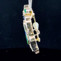 5.22 Carat Boulder Opal Diamond Emerald Sapphire 18K Gold Pendant Brooch