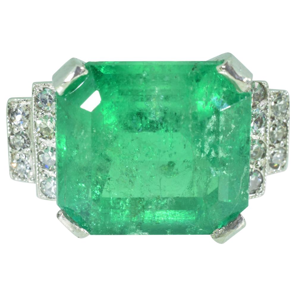 5.22 Carat Emerald Cut Emerald and Diamond Ring in Platinum