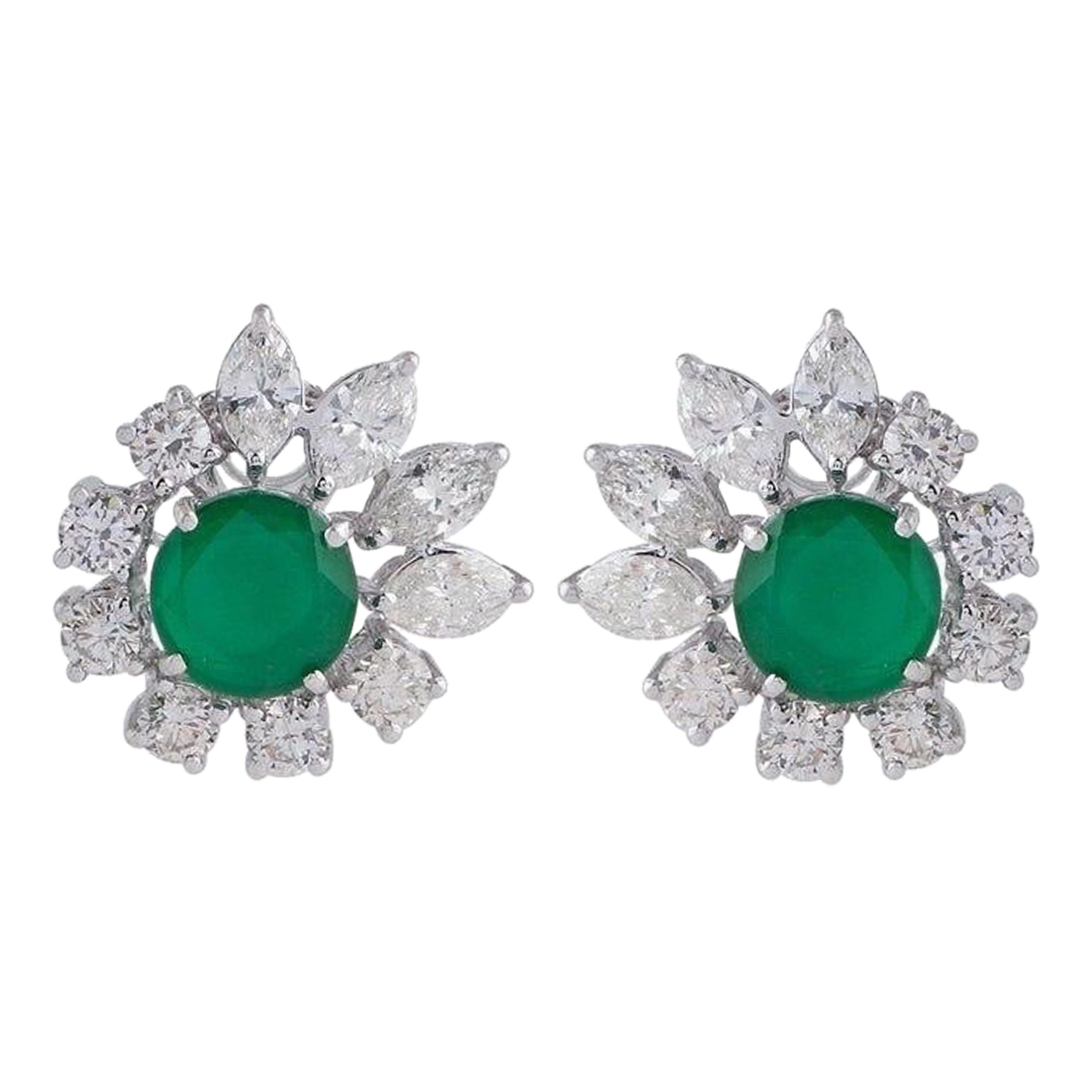 5.22 Carat Emerald Diamond 18 Karat Gold Stud Earrings For Sale
