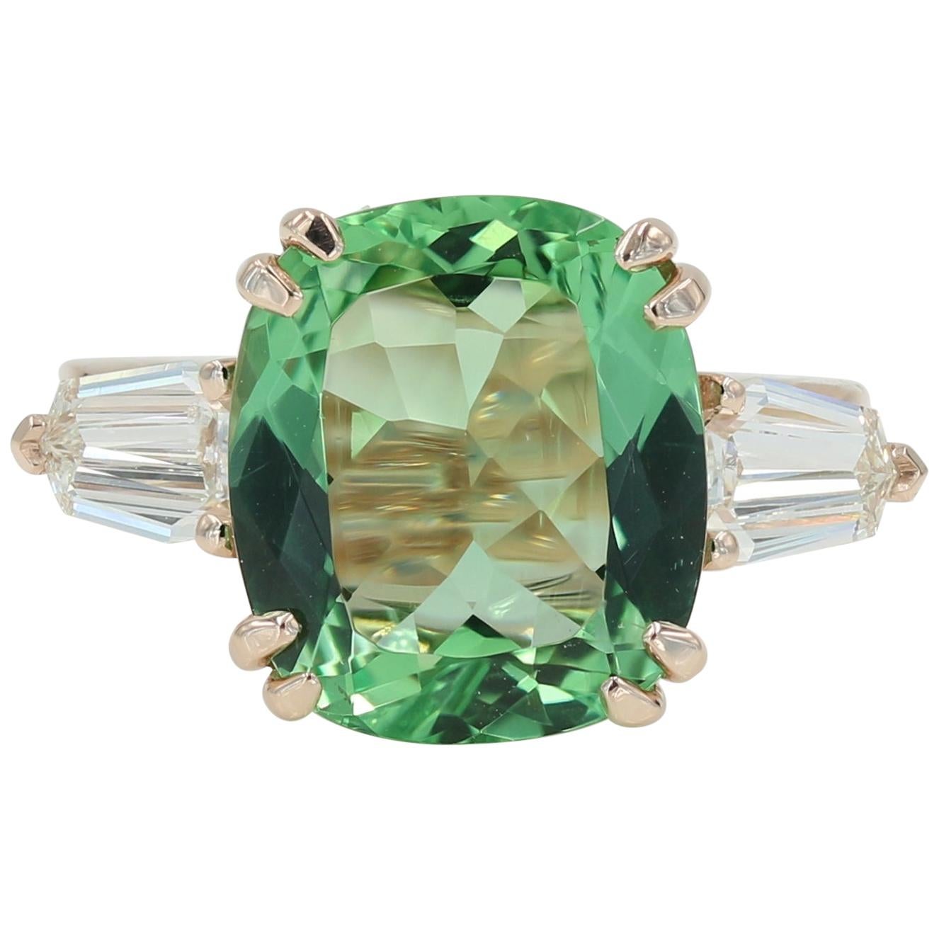 5.22 Carat Green Beryl and Diamond Ring in Rose Gold