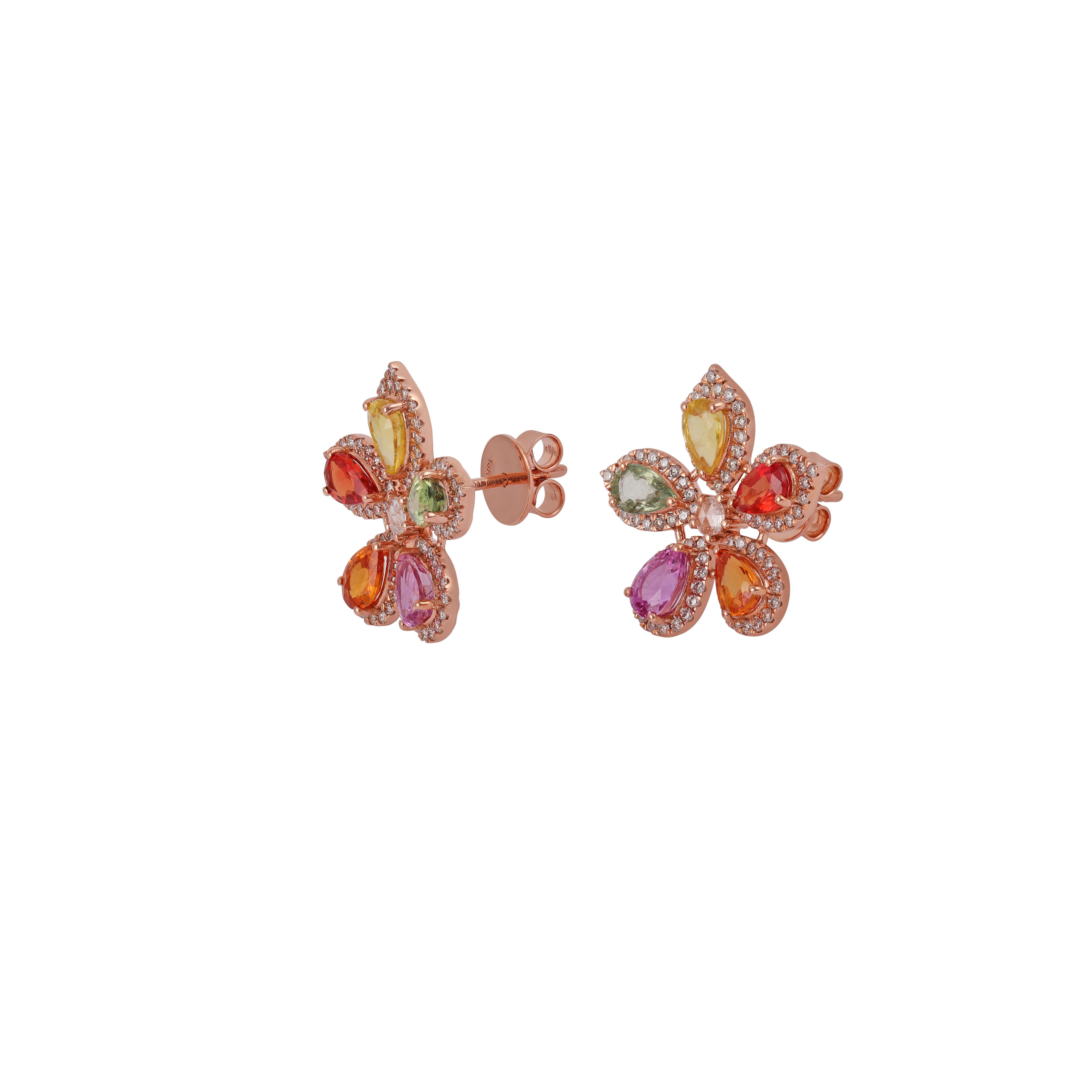 5.22 Carat Multi Sapphire & Diamond Earrings with in 18k Gold In New Condition For Sale In Jaipur, Rajasthan