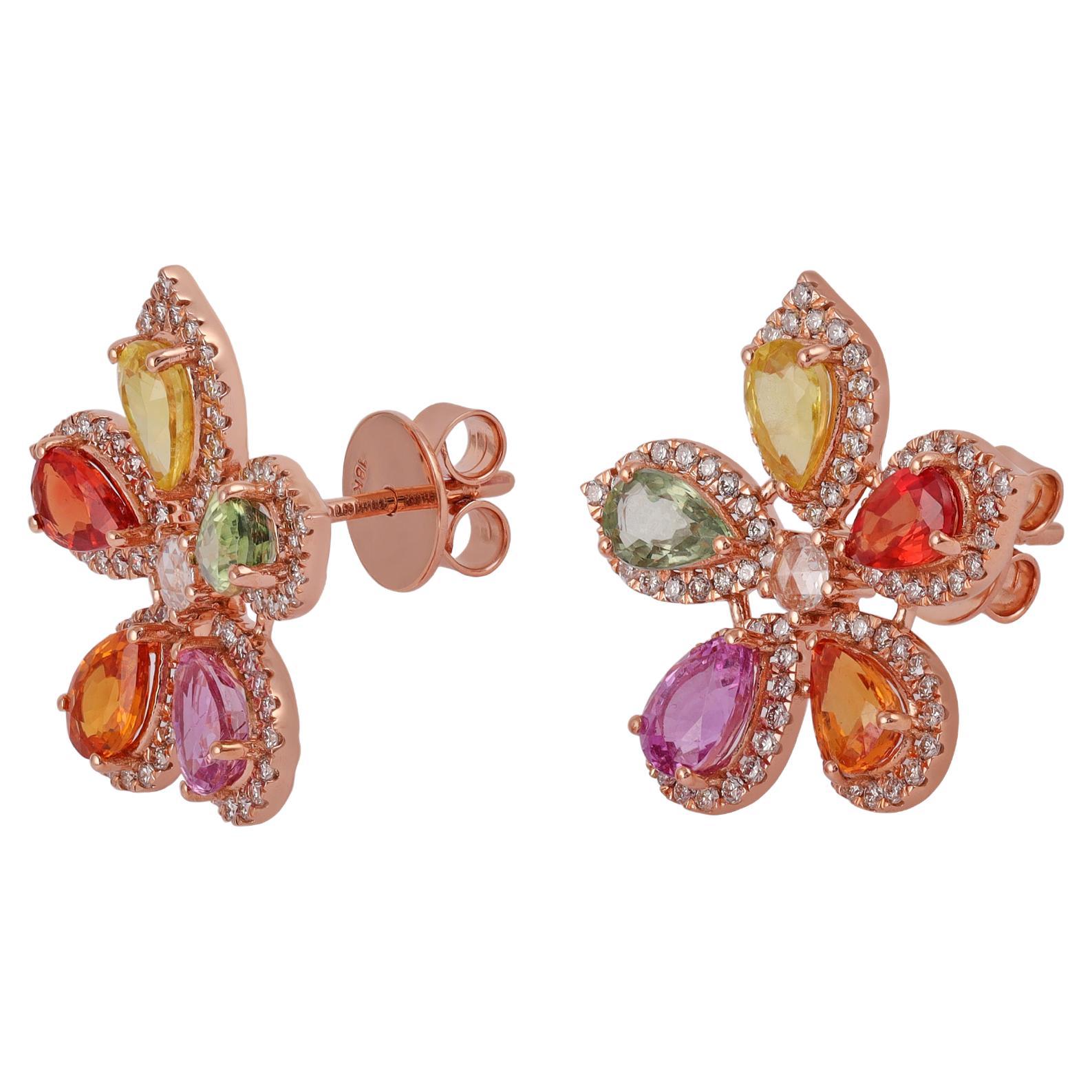 5.22 Carat Multi Sapphire & Diamond Earrings with in 18k Gold For Sale