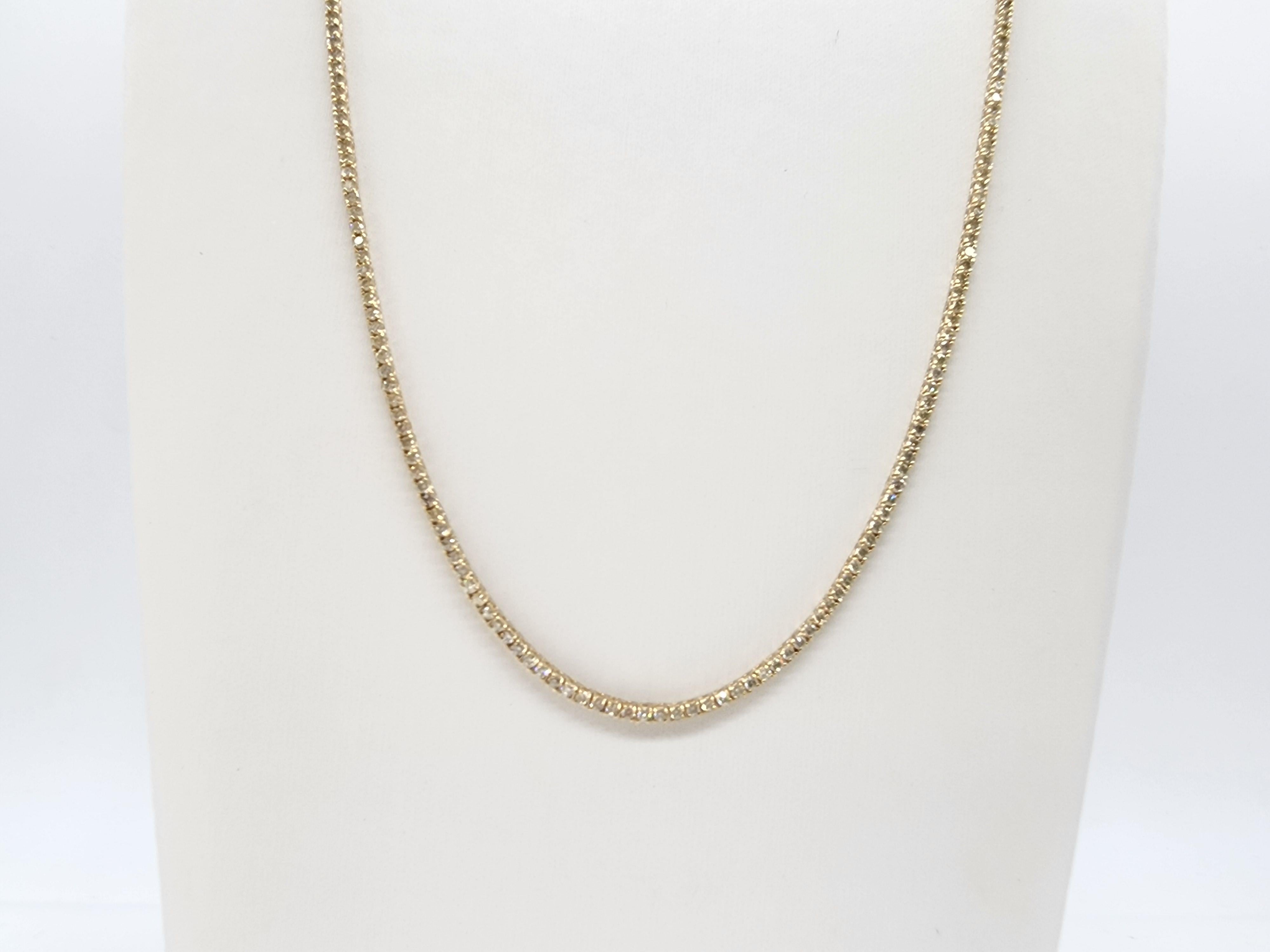 Round Cut 5.22 Carat Round Natural Diamond Tennis Necklace 14 Karat Yellow Gold
