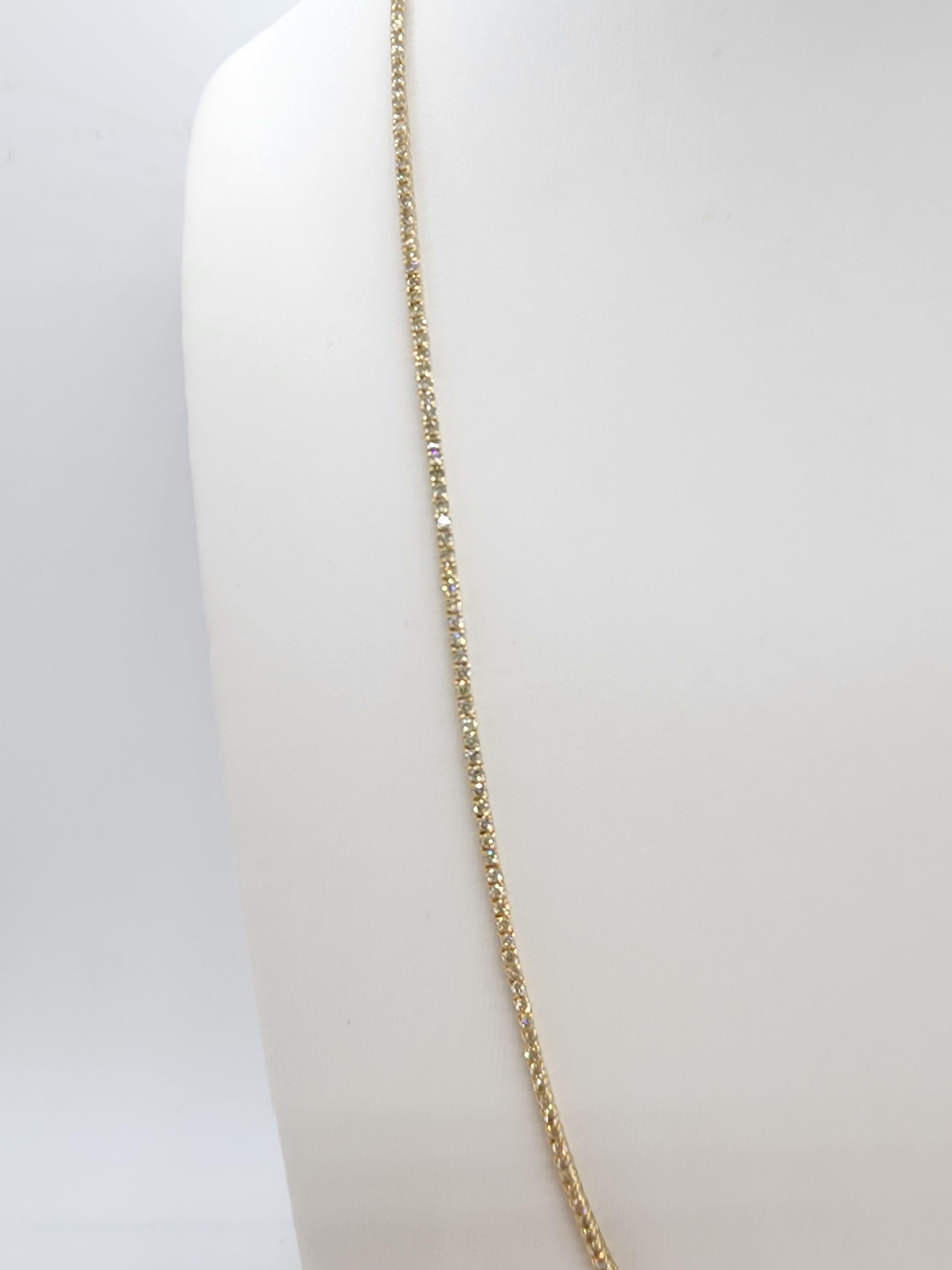 5.22 Carat Round Natural Diamond Tennis Necklace 14 Karat Yellow Gold In New Condition In Great Neck Plaza, NY